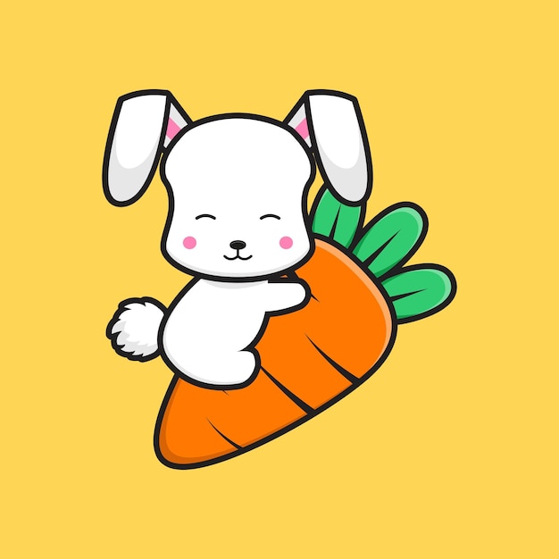 Vector cute rabbit hug carrot cartoon icon illustration. design isolated flat cartoon style