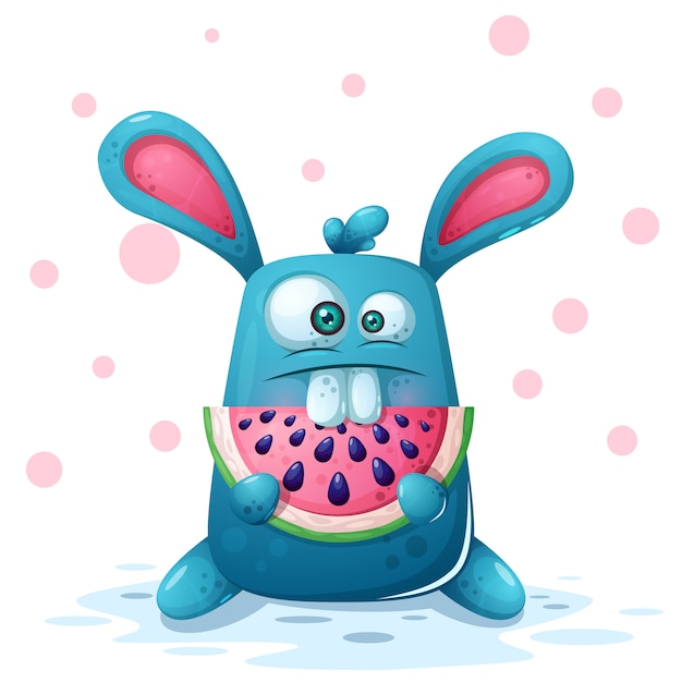 Cute rabbit illustration with watermelon.