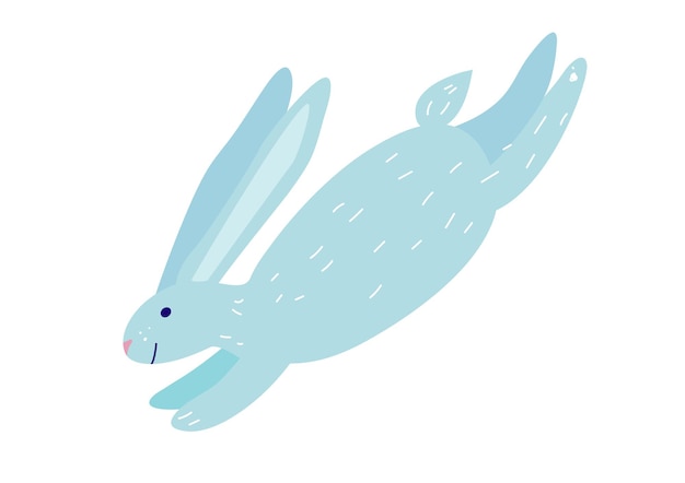 Cute rabbit in a jump in hand drawn flat style