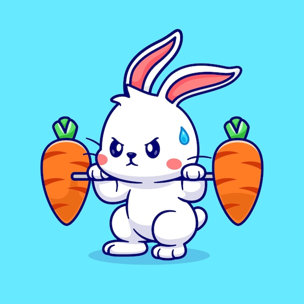 Cute Rabbit Lifting Carrots Barbell Cartoon Vector Icon Illustration Animal Sport Icon Isolated