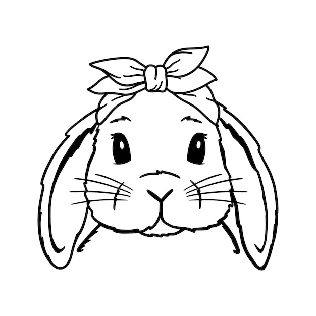 Vector cute rabbit line art lop bunny with bandana easter bunny bunny sketch vector illustration