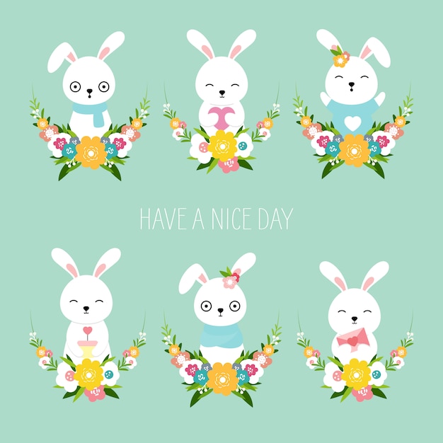 Vector cute rabbit love animal hand drawn style