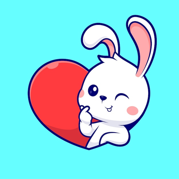Vector cute rabbit love heart sign cartoon vector icon illustration animal holiday icon concept isolated