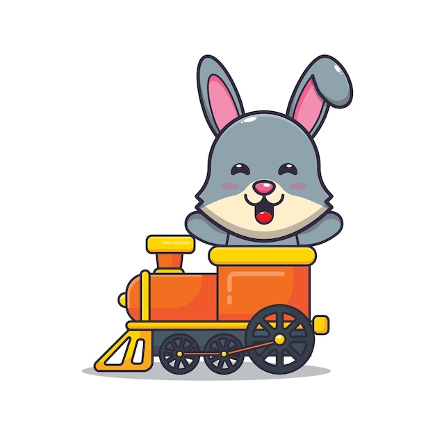 かわいいウサギのマスコット漫画のキャラクターが電車に乗る