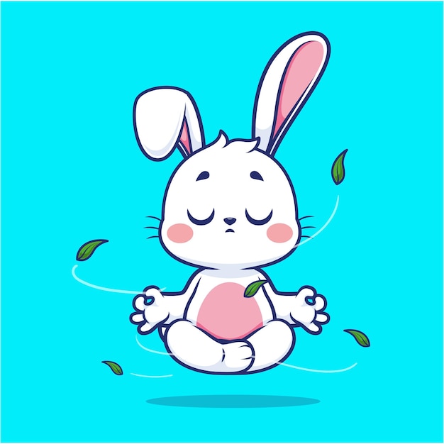 Vector cute rabbit meditation yoga cartoon vector icon illustration animal sport icon concept isolated