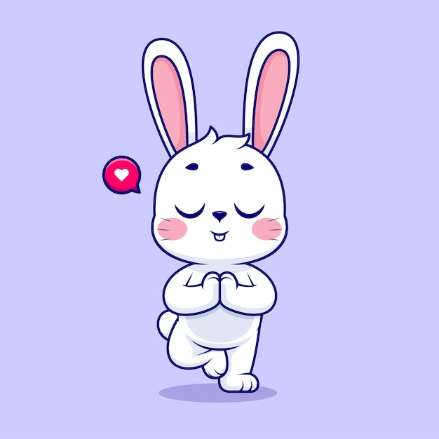 Cute rabbit meditation yoga cartoon vector icon illustration animal sport icon concept isolated