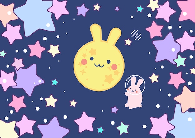 Vector cute rabbit moon space conceptual