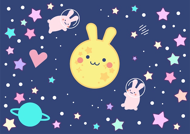 Cute rabbit moon space conceptual