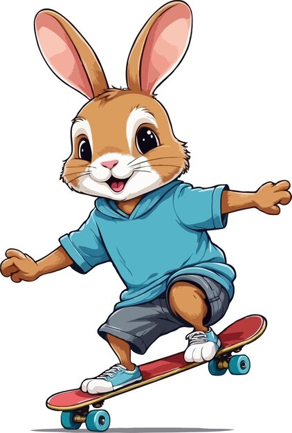 Vector cute rabbit playing skateboard clipart