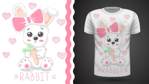 Vector cute rabbit for print t-shirt.