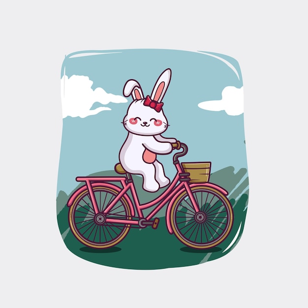 Vector cute rabbit riding pink bicycle