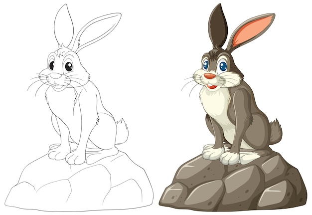 Vector cute rabbit on rock vector illustration