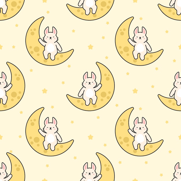 Cute rabbit sitting on the moon Seamless Pattern Background