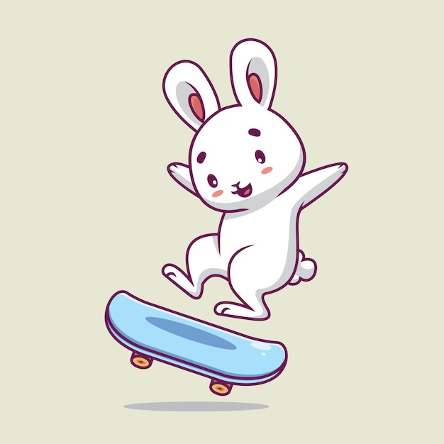 Illustrazione di cartone animato carino coniglio skateboard