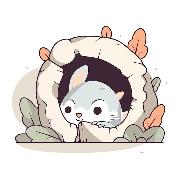 Vector cute rabbit sleeping in a hole vector illustration in cartoon style