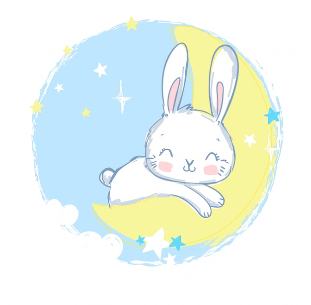 Cute rabbit sleeping on the moon.