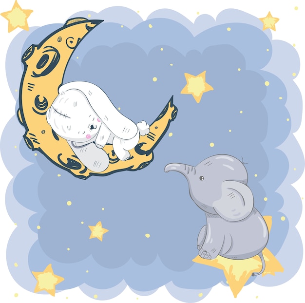 かわいいウサギは月に寝て、象は星です