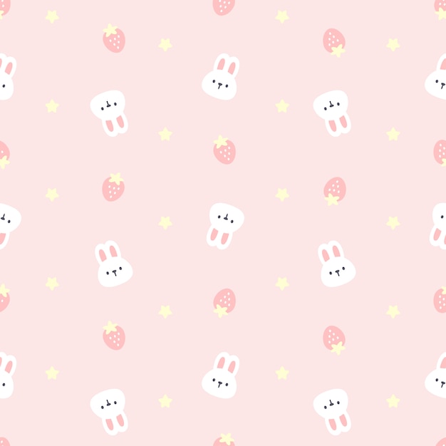 かわいいウサギとイチゴのシームレスなパターン背景