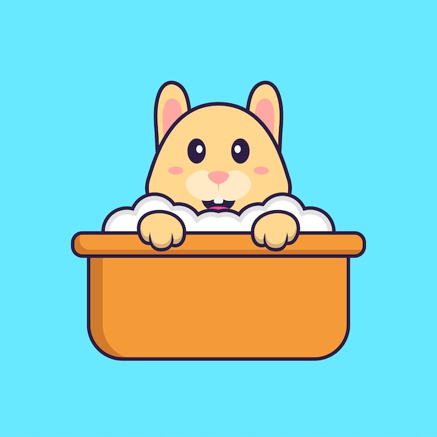 Vector cute rabbit taking a bath in the bathtub animal cartoon concept isolated