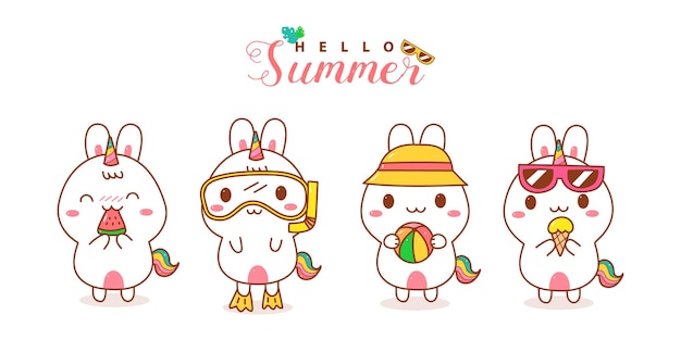 cute rabbit unicorn cartoon for summer time