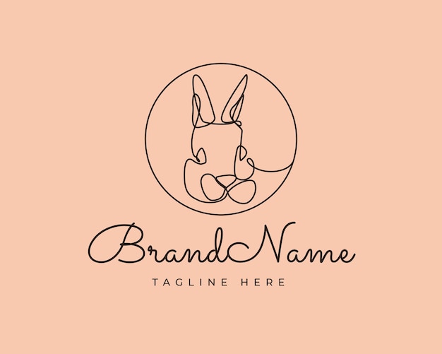 Vettore cute rabbit vector line art outline logo design template per il marchio aziendale branding