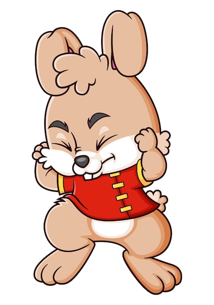 Vector cute rabbit wearing chinese traditional dress and scared