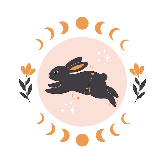 점성술과 난해한 요소가 있는 귀여운 토끼. 토끼의 해 2023.