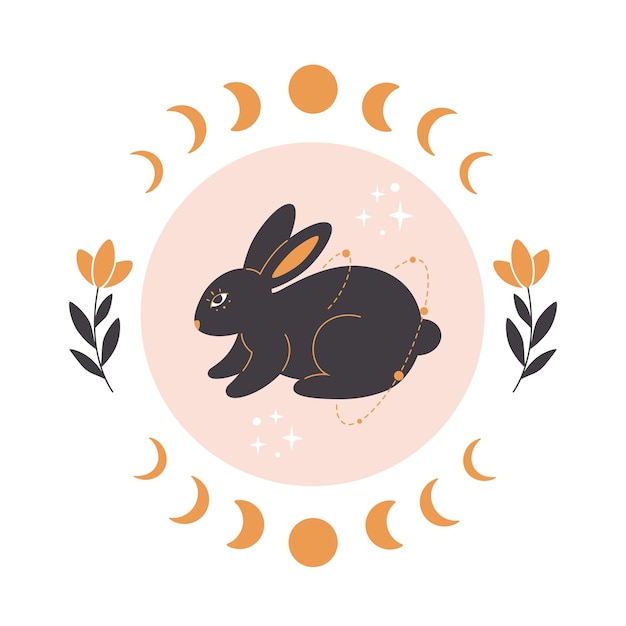 Симпатичный кролик с элементами астрологии, ботаники и эзотерики. Год Кролика 2023