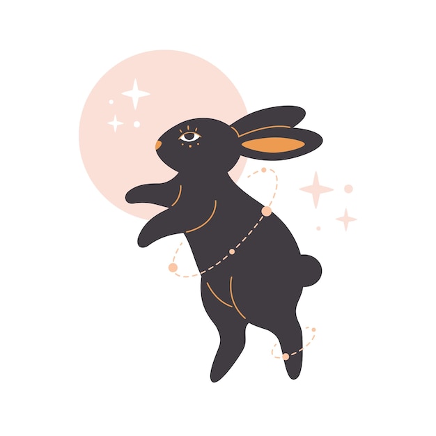 Cute rabbit with astrology elements. year of the rabbit. hand drawn vector illustration