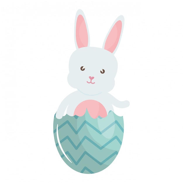 Cute rabbit with broken easter egg painted