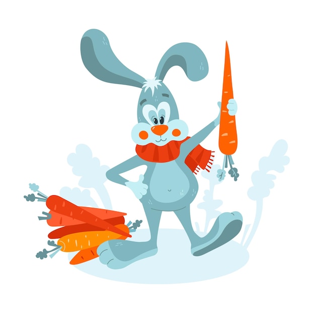 Vector cute rabbit with carrot in cartoon style