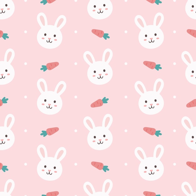 Vector cute rabbit with carrot seamless pattern pink background pastel concept cartoon kawaii character