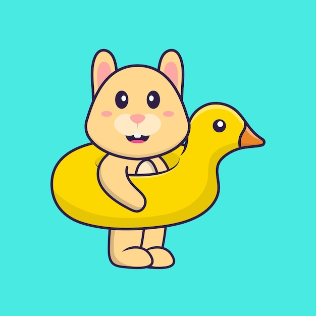 Vector cute rabbit with duck buoy animal cartoon concept isolated