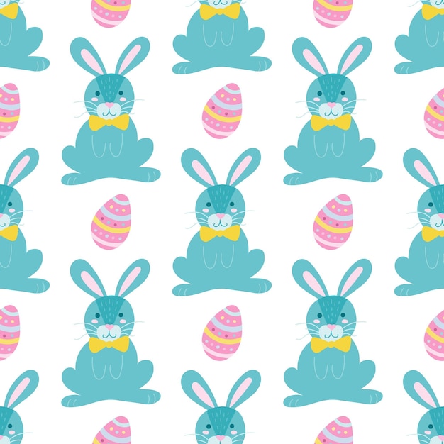 Vector cute rabbit with an easter egg on a white background vector seamless pattern