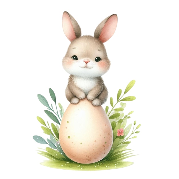 Cute rabbit with Easter Eggs Clipart Watercolor