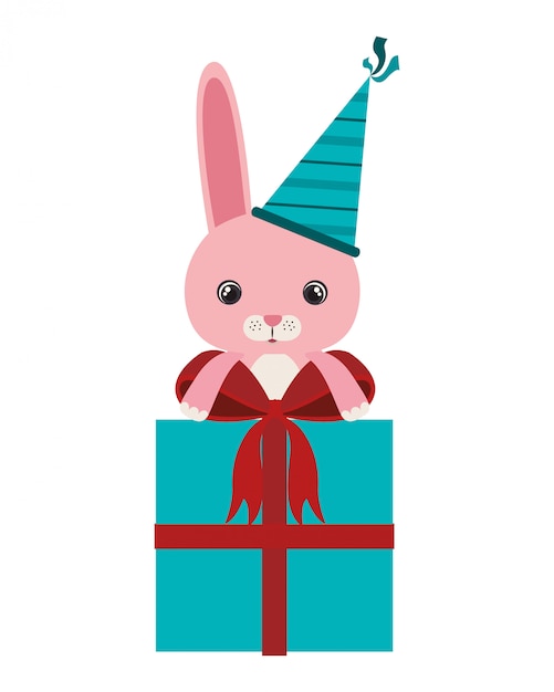 Cute rabbit with gift box