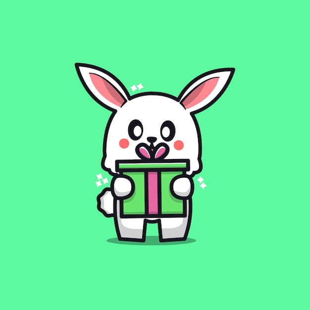 Cute rabbit with gift cartoon illustration