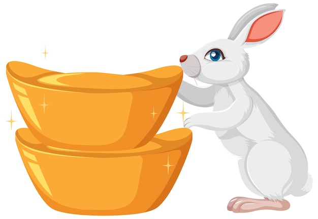 Cute rabbit with gold cartoon