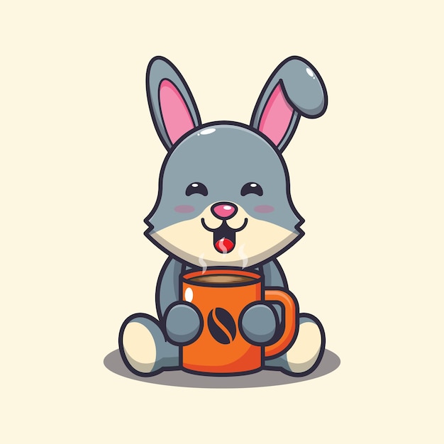 Cute rabbit with hot coffee