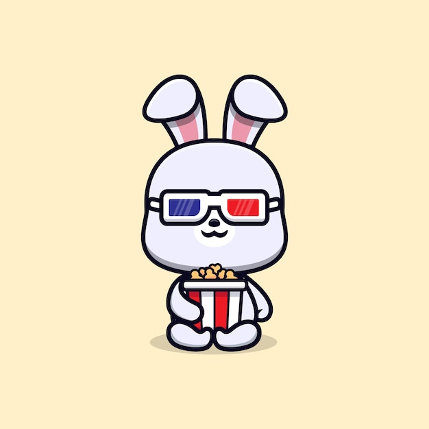 Cute rabbit with popcorn and watching movie animal mascot character