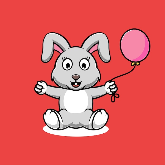 Cute rabbit with red balloons cartoon illustration