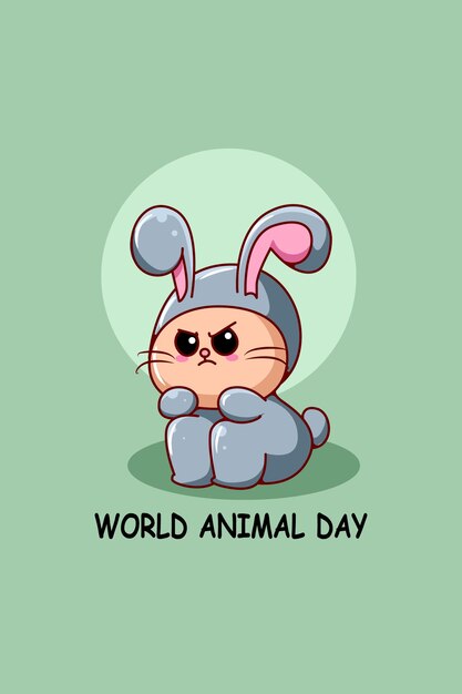 Cute rabbit in world animal day cartoon illustration