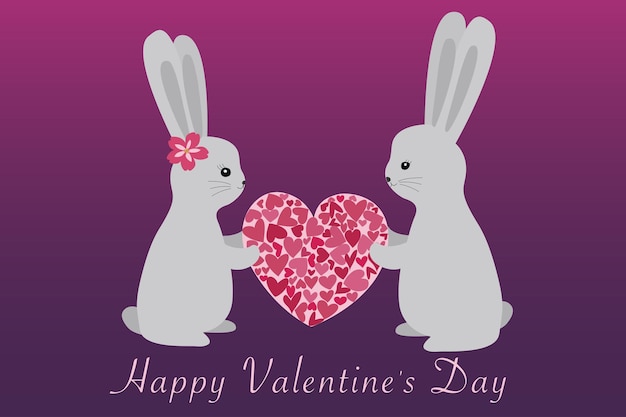 Vector cute rabbits are holding a heart love concept vector illustration isolated on pink background