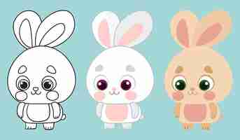 Vector cute rabbits coloring page white rabbbit and brown rabbit