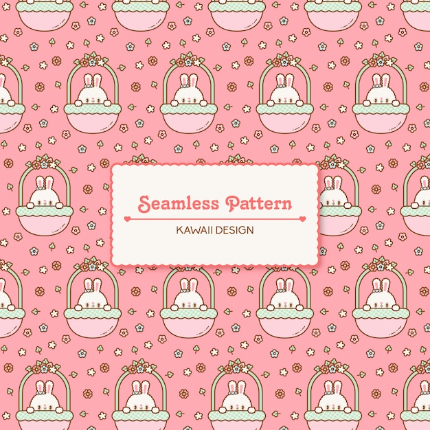 Cute rabbits and flowers seamless pattern