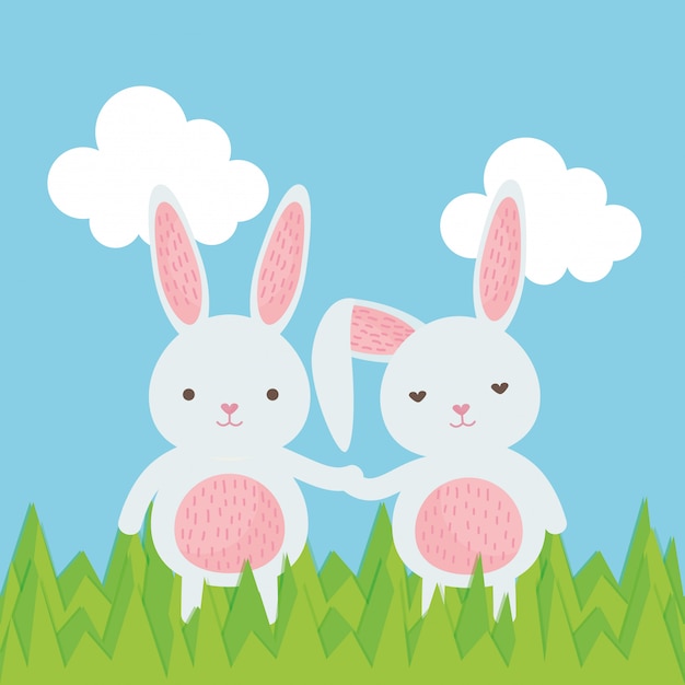 Cute rabbits in the landscape characters