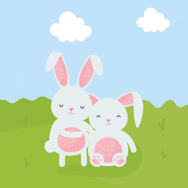 Cute rabbits in the landscape characters