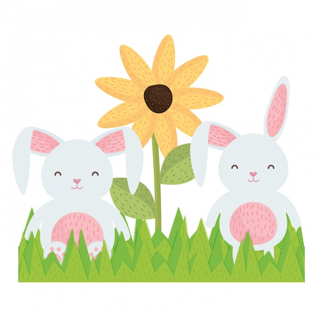 Cute rabbits in the landscape characters