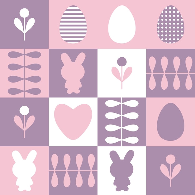 Cute rabbits striped and dotted eggs and flowers easter pattern perfect print for poster card banner tablecloth great design for any project