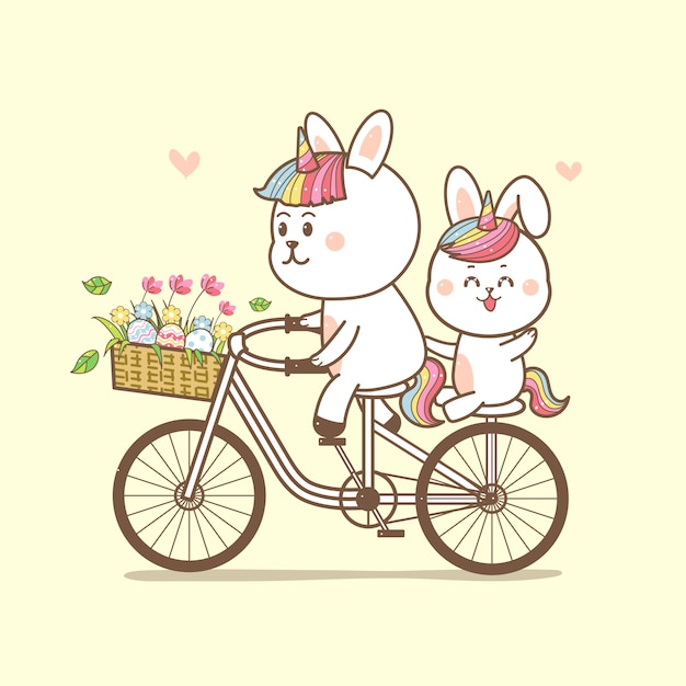 自転車に乗ってかわいいウサギのユニコーン